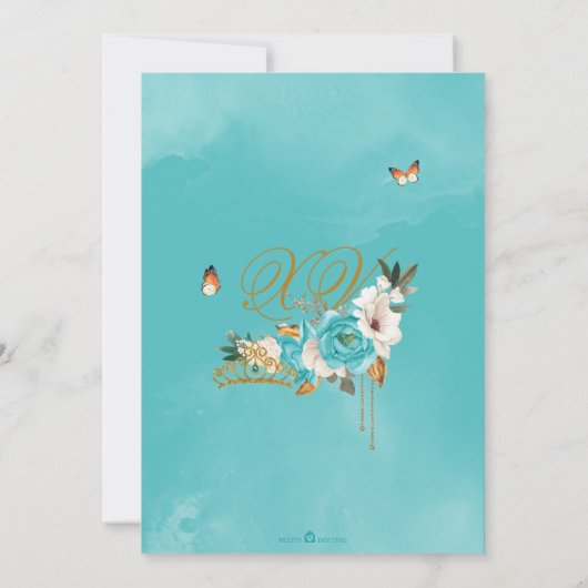 ターコイズブルーバラゴールデンティアラバタフライクインセ 招待状 (裏面)