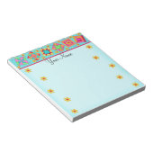 ターコイズブルーパッチワークキルトブロックアート ノートパッド (アングル)
