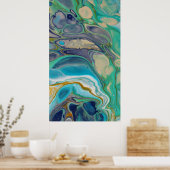 ターコイズブルーパープルカラフルマーブルフルードアート ポスター (キッチン)