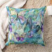 ターコイズブルーパープル蝶 クッション (ブランケット)