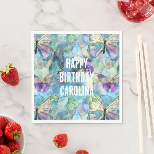 ターコイズブルーパープル蝶 スタンダードランチョンナプキン (インサイチュ)