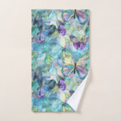 ターコイズブルーパープル蝶 バスタオルセット (ハンドタオル)