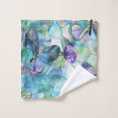 ターコイズブルーパープル蝶 バスタオルセット (ウォッシュタオル)