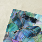 ターコイズブルーパープル蝶 ビーチタオル (インサイチュ)