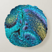 ターコイズブルーパープル金ゴールドドラゴンスキン抽象芸術 ラウンドクッション (正面)