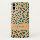 ターコイズブルーヒョウ柄タン ネーム変更可能 Case-Mate iPhoneケース (裏面)