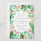 ターコイズブルーピンクフローラボタニッ結婚クス 招待状 (正面)