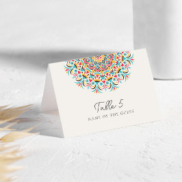 ターコイズブルーピンク抽象結婚式プレイスカード テーブルナンバー