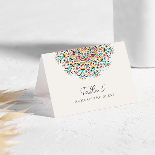ターコイズブルーピンク抽象結婚式プレイスカード テーブルナンバー