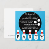 ターコイズブルーピンパーティーボーリング誕生パーティー 招待状 (正面/裏面)