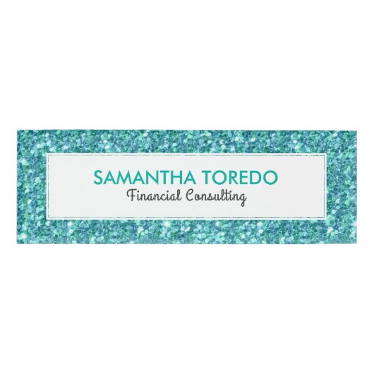 ターコイズブルーフェイクグリッター 名札 (正面)