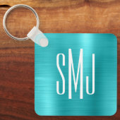 ターコイズブルーフォイル3文字モノグラム キーホルダー (正面)