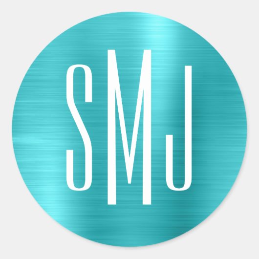 ターコイズブルーフォイル3文字モノグラム ラウンドシール (正面)