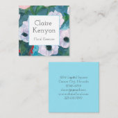 ターコイズブルーフラワーウォーターカラーフローリスト スクエア名刺 (正面/裏面)