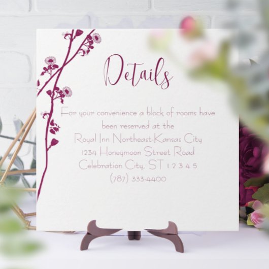 ターコイズブルーフローラブランチウェディングレセプション エンクロージャーカード