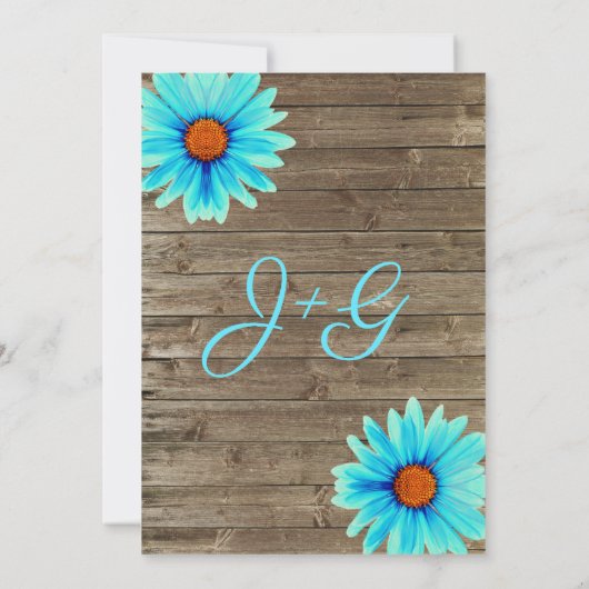 ターコイズブルーフローラ、黒板ウッド結婚ズ 招待状 (裏面)