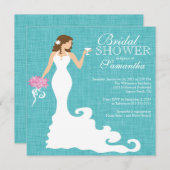 ターコイズブルーブライモダンドワインブライダルシャワー 招待状 (正面/裏面)
