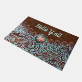 ターコイズブルーブラウンウエスタンカウボーイハローヤール ドアマット (アングル)