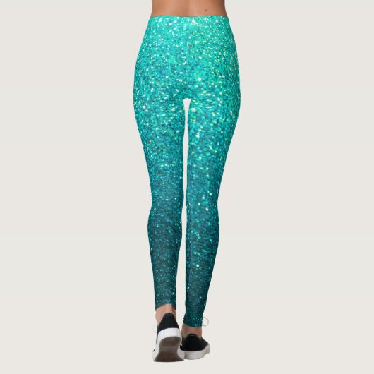 ターコイズブルーブラックグリッタースパグラデーションークルズヨガ レギンス (裏面)