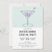 ターコイズブルーブロック引っ越し祝いパーティーカクテルパーティー 招待状 (正面)