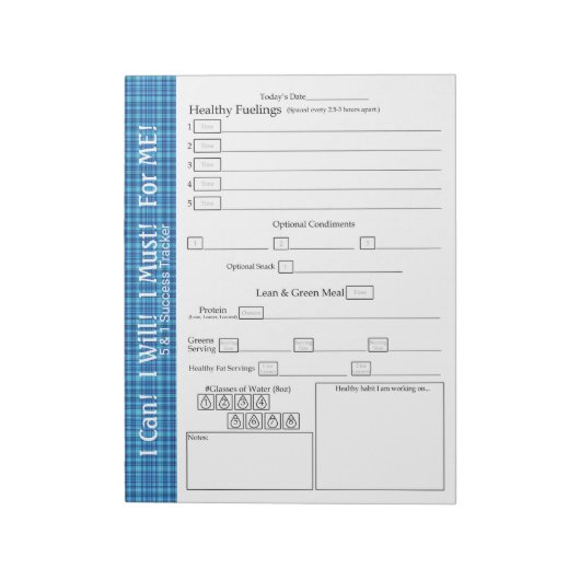 ターコイズブループレイド「For ME」 5 Plus 1成功 ノートパッド (回転)