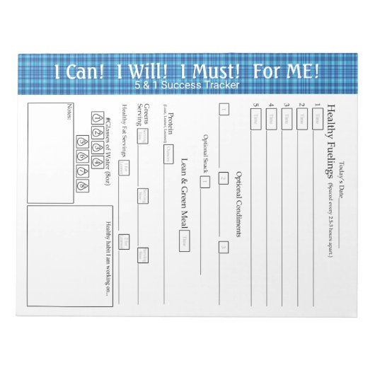 ターコイズブループレイド「For ME」 5 Plus 1成功 ノートパッド (正面)