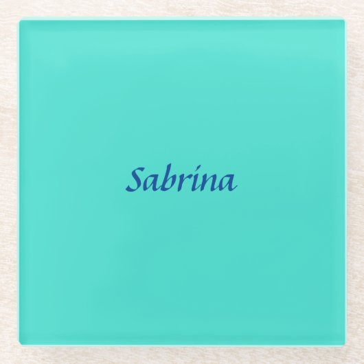 ターコイズブループロフェッショナルモダンエレガント名 ガラスコースター (正面)