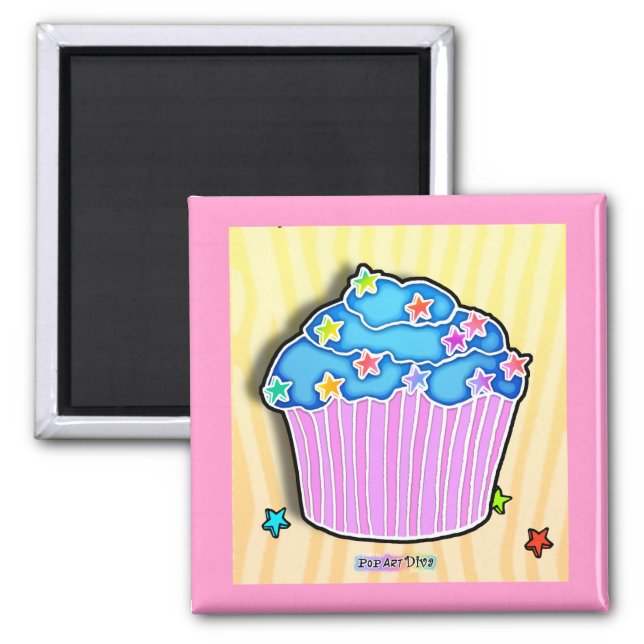 ターコイズブルーベリーすり曇りカップケーキ磁石 マグネット (正面)