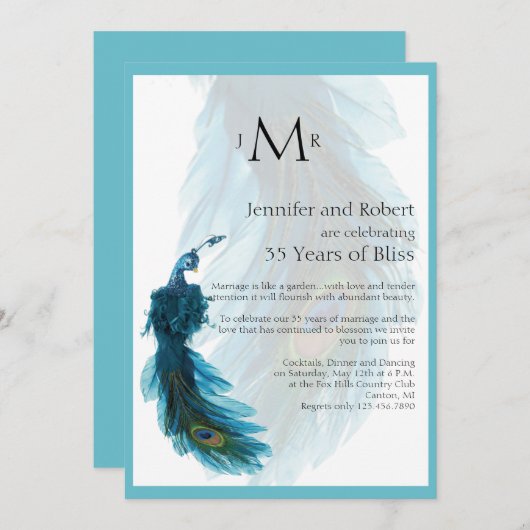 ターコイズブルーペアカインドウェディングアニバーサリー 招待状 (正面/裏面)