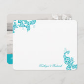 ターコイズブルーペイズリーピーコックサンキューカード サンキューカード (正面/裏面)