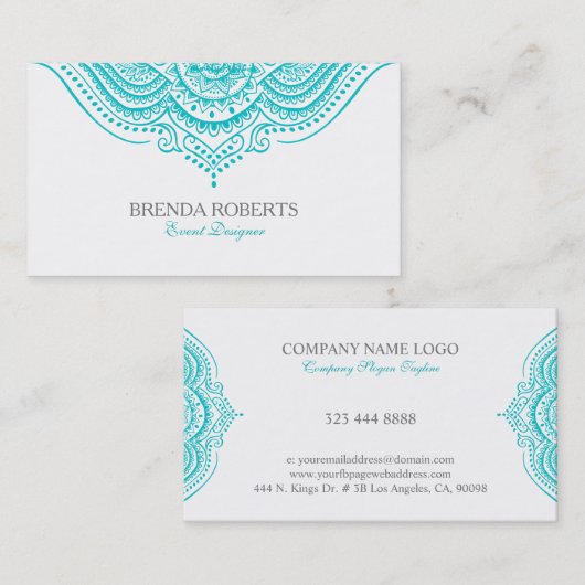 ターコイズブルーペイズリーレース曼荼羅 名刺 (正面/裏面)