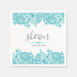 ターコイズブルーペイズリーレース スタンダードカクテルナプキン