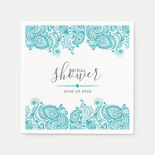 ターコイズブルーペイズリーレース スタンダードカクテルナプキン (正面)
