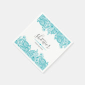 ターコイズブルーペイズリーレース スタンダードカクテルナプキン (角)