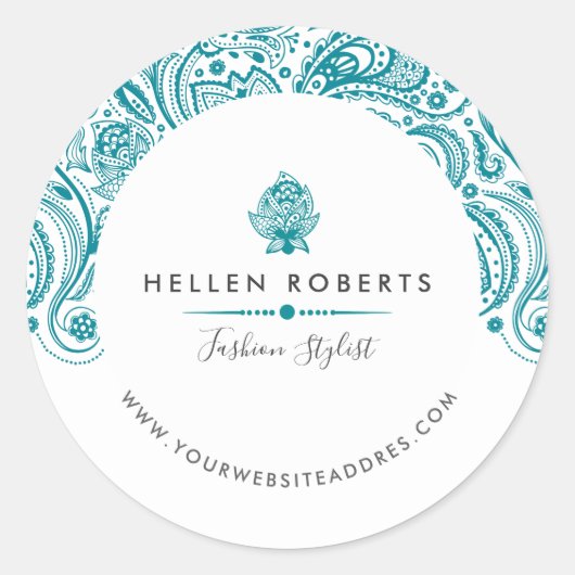 ターコイズブルーペイズリーレース ラウンドシール (正面)