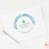 ターコイズブルーペイズリーレース ラウンドシール (封筒)