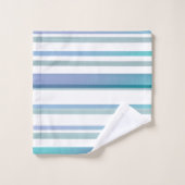 ターコイズブルーホワイトウォーター色のストライプ バスタオルセット (ウォッシュタオル)