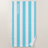 ターコイズブルーホワイトカバナストライプビーチタオル ビーチタオル (正面)