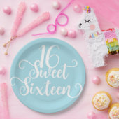 ターコイズブルーホワイトスウィート16バースデーパーティー ペーパープレート (パーティー)