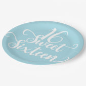 ターコイズブルーホワイトスウィート16バースデーパーティー ペーパープレート (アングル)