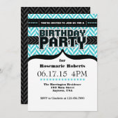ターコイズブルーホワイトヘリンボーン誕生日招待状 招待状 (正面/裏面)