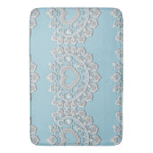 ターコイズブルーホワイトレース結婚ハートブライダル バスマット (正面縦)