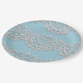 ターコイズブルーホワイトレース結婚ハートブライダル ペーパープレート (アングル)