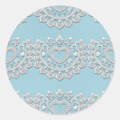 ターコイズブルーホワイトレース結婚ハートブライダル ラウンドシール (正面)