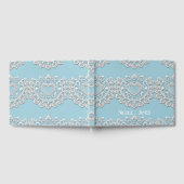 ターコイズブルーホワイトレース結婚ハート ゲストブック (全面)