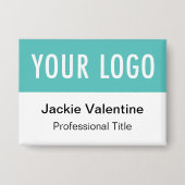 ターコイズブルーボタンバッジピンバック名タグロゴ 缶バッジ (正面)