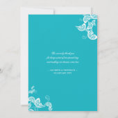 ターコイズブルーボホペイズリーピーコックフォト結婚ズ サンキューカード (裏面)