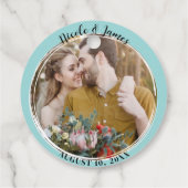 ターコイズブルーミニマルトレンディーラウンドフォト結婚ズ フェイバータグ (裏面)