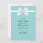 ターコイズブルーミニマルホワイトボウブライダルシャワー 招待状 (正面)