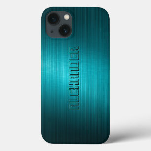 ターコイズブルーメタルルックパターンモノグラム2 iPhone 13ケース
